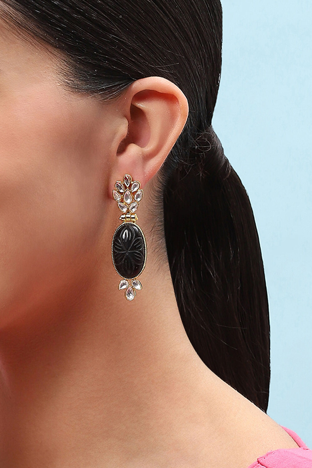 Gold Black Brass earrings image number 3