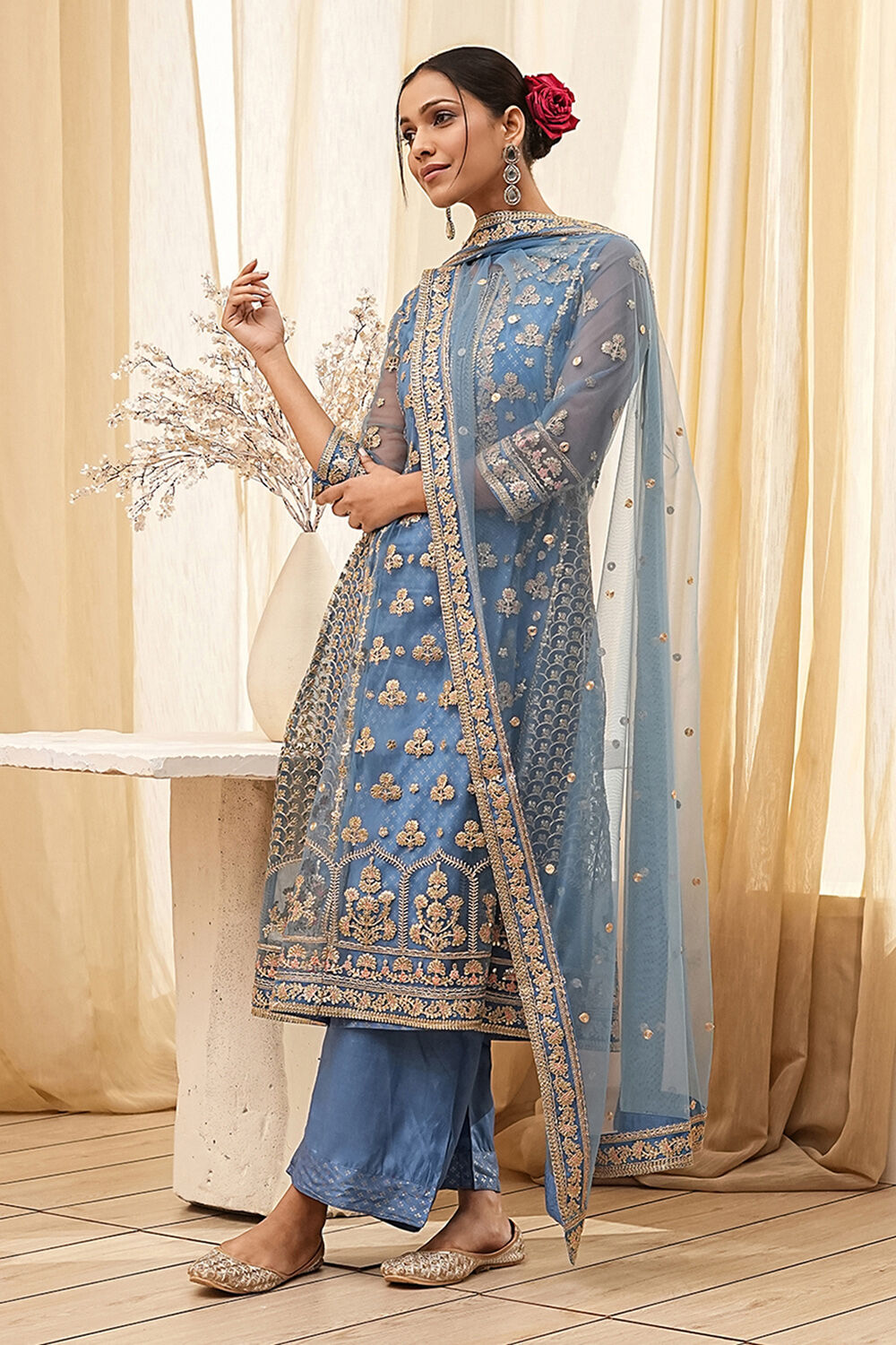 Light Blue Net Layered Suit Set image number 3