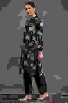 Rohit Bal Indigo Silk Chanderi Floral Printed Straight Kurta Set image number 3