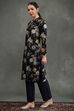 Rohit Bal Indigo Silk Chanderi Floral Printed Straight Kurta Set image number 3