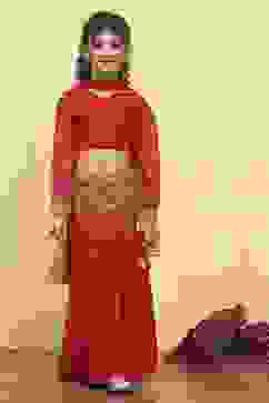 Red Viscose Rayon Printed Kalidar Lehenga Set image number 6