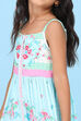 Blue Floral Printed Tiered Flared Dress image number 1