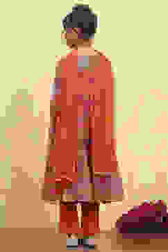 Orange Floral Printed Tiered Suit Set image number 4