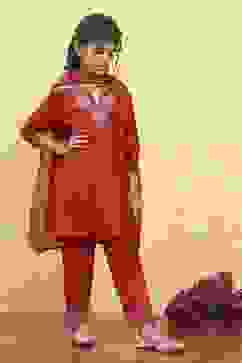 Red Viscose Rayon Solid A-Line Suit Set image number 0