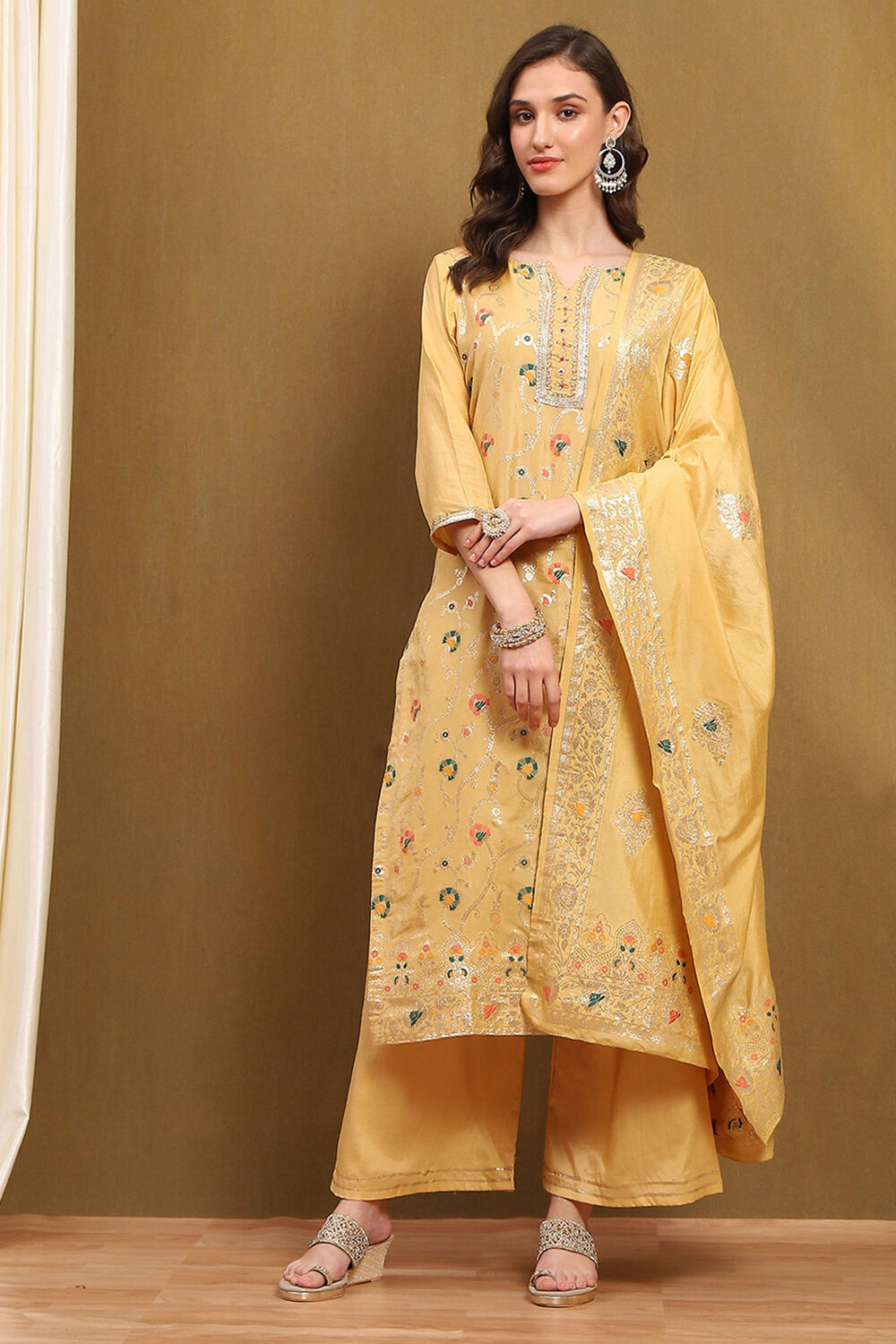 Pink Silk Blend Woven Floral Unstitched Suit Set image number 1