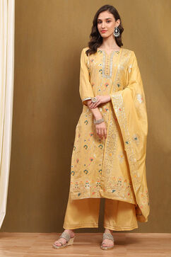 Yellow Silk Blend Woven Floral Unstitched Suit Set image number 1