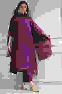 Purple Polyseter Blend Straight Printed Fusion Set image number 0