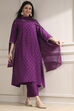 Purple Polyseter Blend Straight Printed Fusion Set