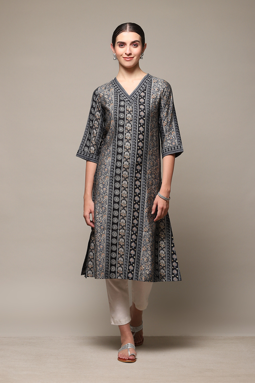 Brown Poly Viscose Straight Printed Kurta image number 5
