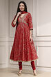 Off White Cotton Anarkali Printed Suit Set image number 6