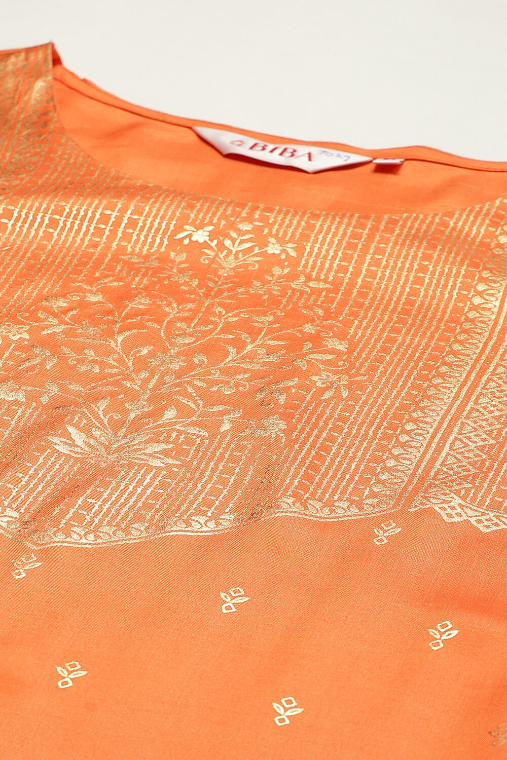 Orange Printed Viscose Straight Kurta Regular Pants Suit Set image number 1