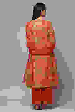 Coral Pink Cotton Blend Straight Kurta Pants Suit Set image number 2