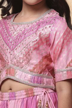 Pink Poly Chanderi Printed Flared Festive Lehenga Set image number 1