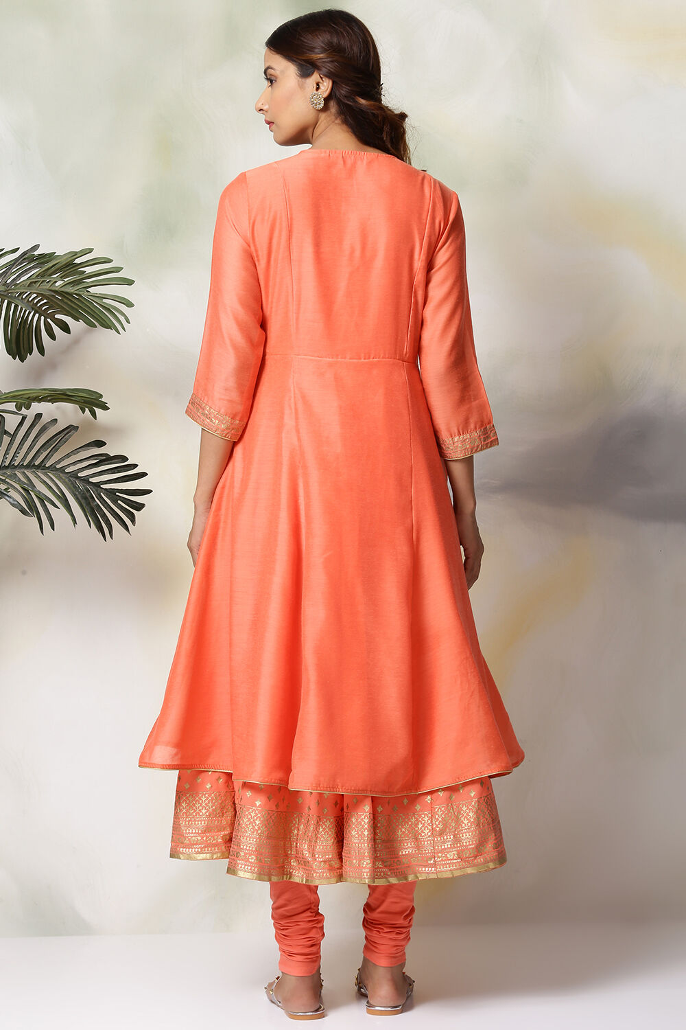 Coral Cotton Blend Anarkali Kurta Churidar Suit Set image number 4
