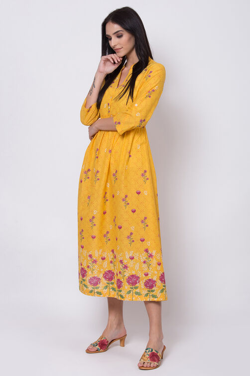 Teal Cotton A-Line Printed Kurta image number 2