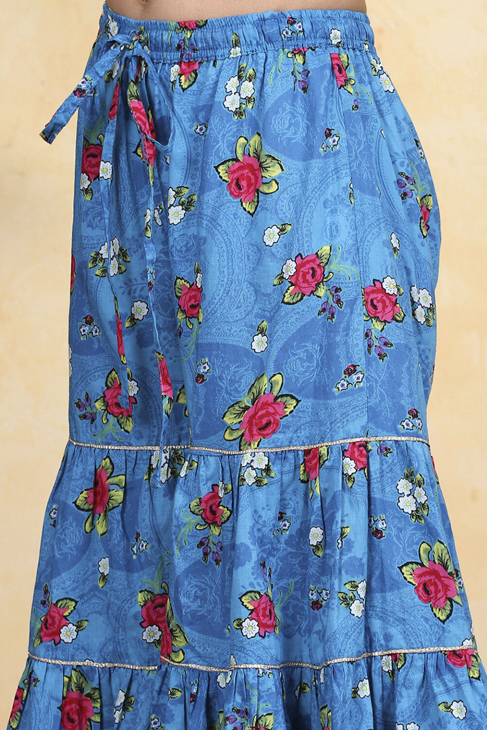 Blue Cotton Printed Flared Sharara Suit Set image number 2