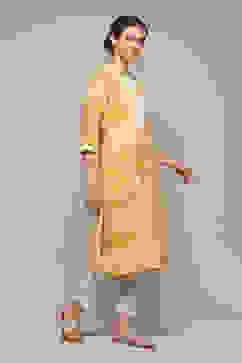 Yellow LIVA Straight Printed Kurta image number 3