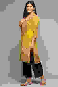 Yellow Cotton Blend Straight Printed Kurta image number 2