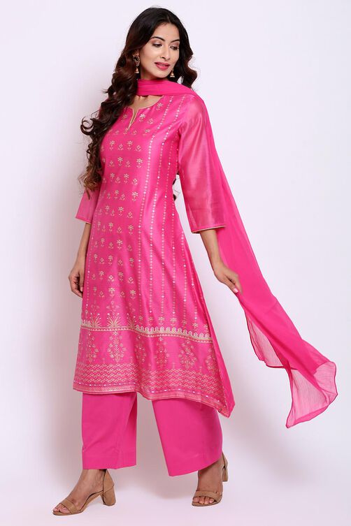 Green Straight Kurta Palazzo Suit Set image number 2