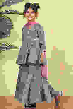 Green Polyester Printed Flared Sharara Suit Set image number 3