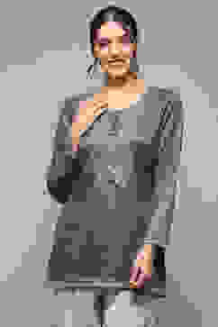 Teal Printed Straight Kurti image number 2