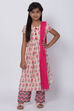 Peach Cotton Flared Straight Kurta Palazzo Suit Set image number 0