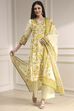 Cream-Colored Cotton Printed Straight Suit Set image number 6