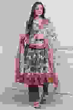 Grey Cotton Kalidar Suit Set image number 0