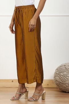 Gold-Toned Solid Mid-Rise Straight Palazzo image number 2