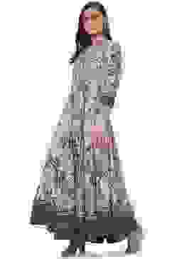 Beige LIVA Flared Printed Kurta Dress image number 2