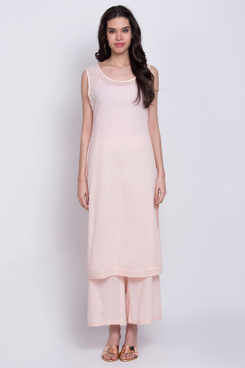 Peach Cotton Chikankari Kurta Palazzo Suit Set image number 2