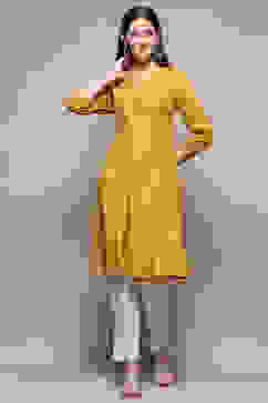 Mustard Rayon Short Solid Kurti image number 5