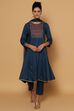Blue Rayon Kalidar Kurta Pants Suit Set image number 3