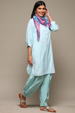 Sky Blue Rayon Straight Kurta Cross Yoke Salwar Suit Set image number 6