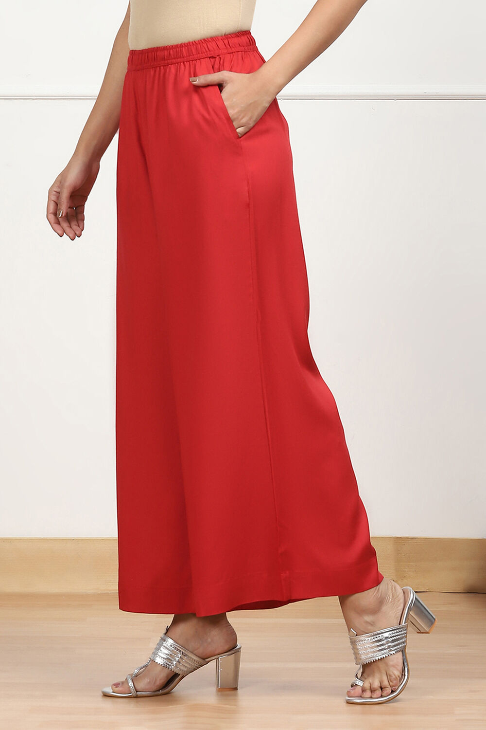 Navy Blue Viscose Solid Straight Palazzos image number 2