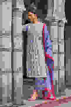 Blue Cotton Straight Suit Set image number 6