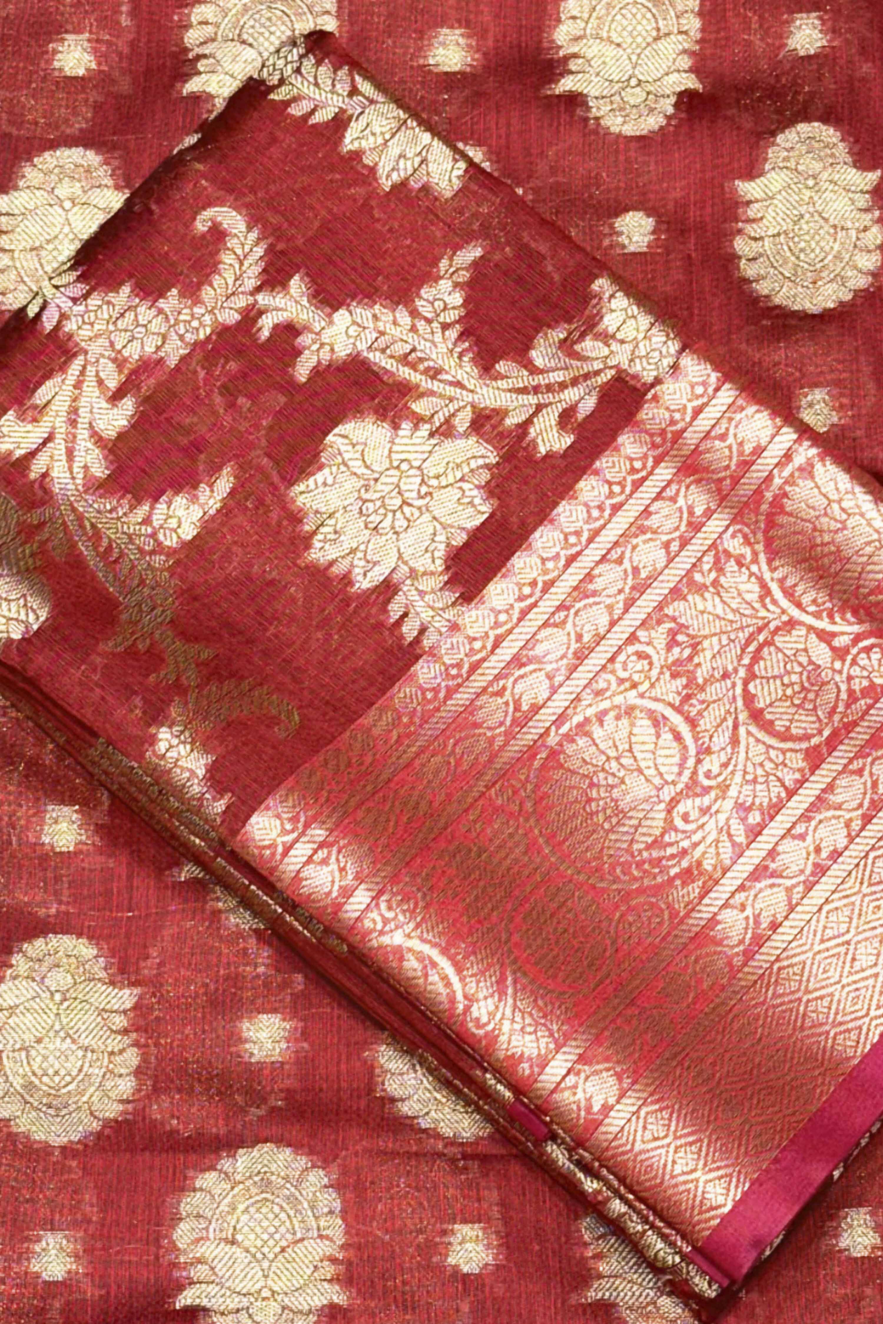 Red Chanderi Silk Printed Unstitched Suit Set image number 1