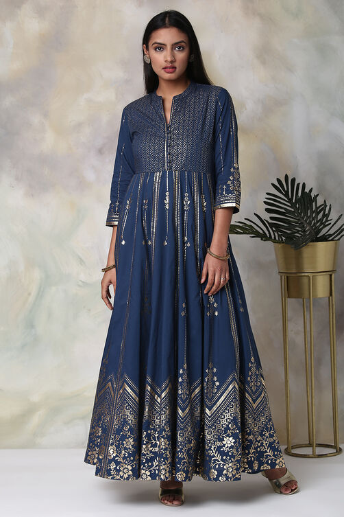 Navy Cotton Fusion Wear Dress image number 4