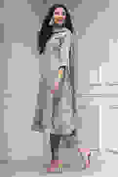 Sea Blue Cotton Silk Embroidered Kalidar Suit Set image number 3