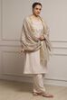 Beige Polyester Blend Straight Dyed Suit Set