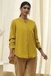 Honey Mustard Cotton Solid High-Low Shirt image number 5