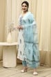 Blue Cotton Hand Block Print Unstitched Suit Set image number 4