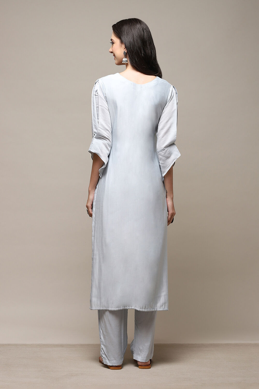 Light Blue Chanderi Blend Printed Unstitched Suit Set image number 5