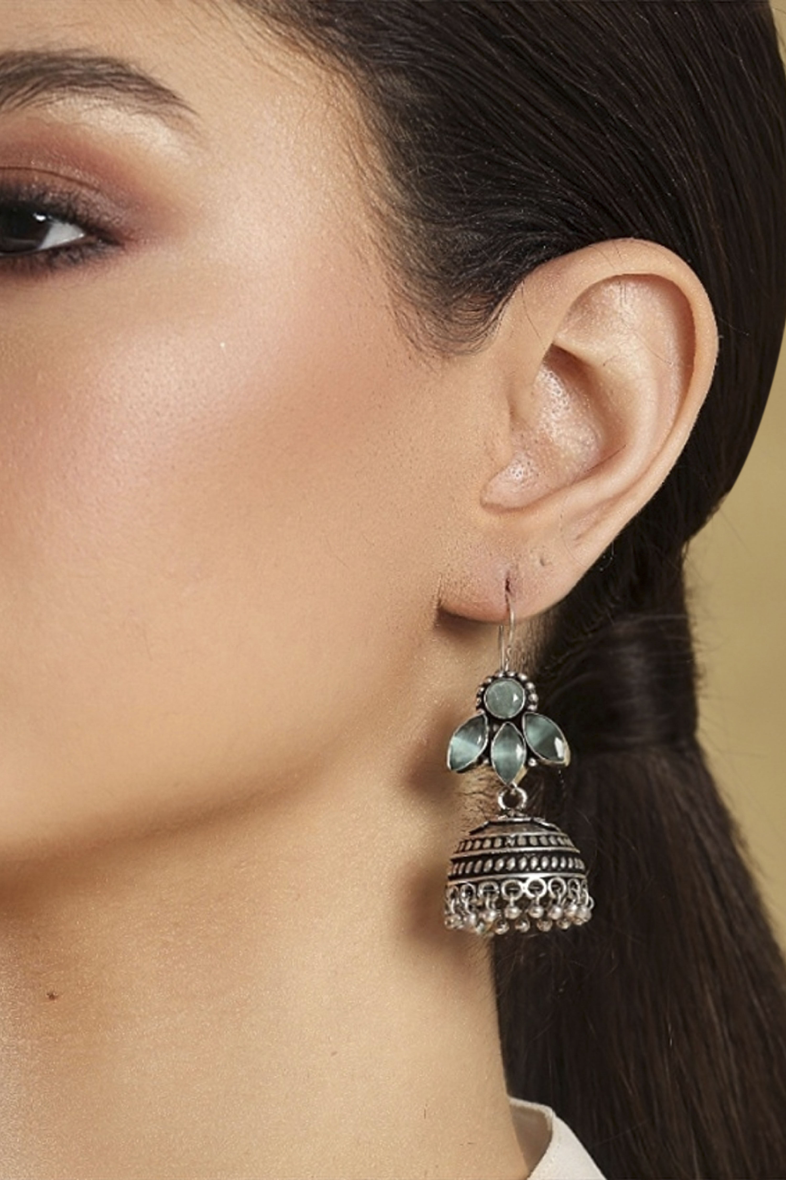Mint Green Brass Jhumka image number 1