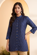 Blue Polka Dot A-Line Shirt-Style Kurti image number 5