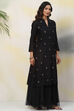Black Straight Cotton Silk Fusion Wear 2 Piece Set image number 3