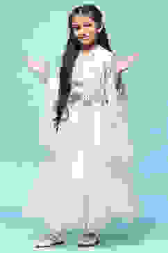 Ivory Cotton Blend Flared Kurta Churidar Suit Set Suit Set image number 4