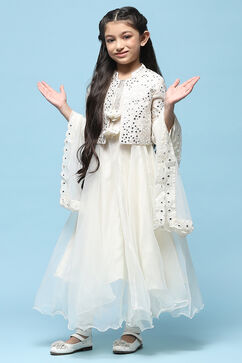 Ivory Cotton Blend Flared Kurta Churidar Suit Set Suit Set image number 4