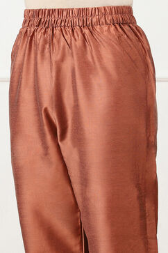 Rust Linen Blend Digital Print Unstitched Suit Set image number 1