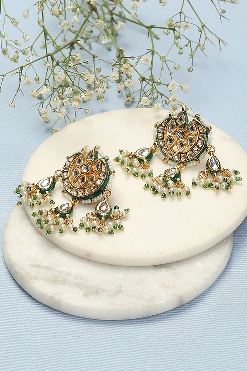 Gold & Green Brass Earrings image number 0